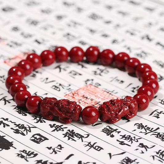 Cinnabar Pixiu Charm Bracelet - Prosperity and Protection