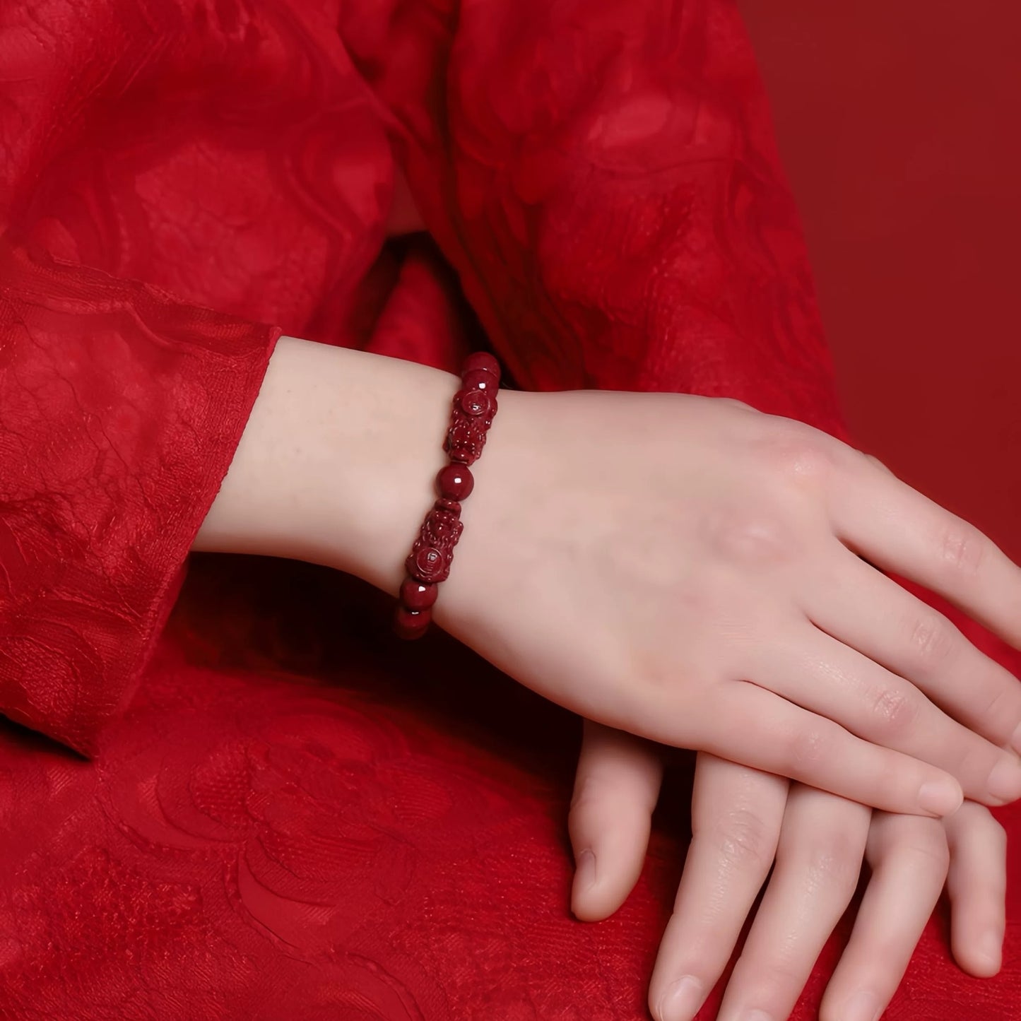 Cinnabar Pixiu Charm Bracelet - Prosperity and Protection