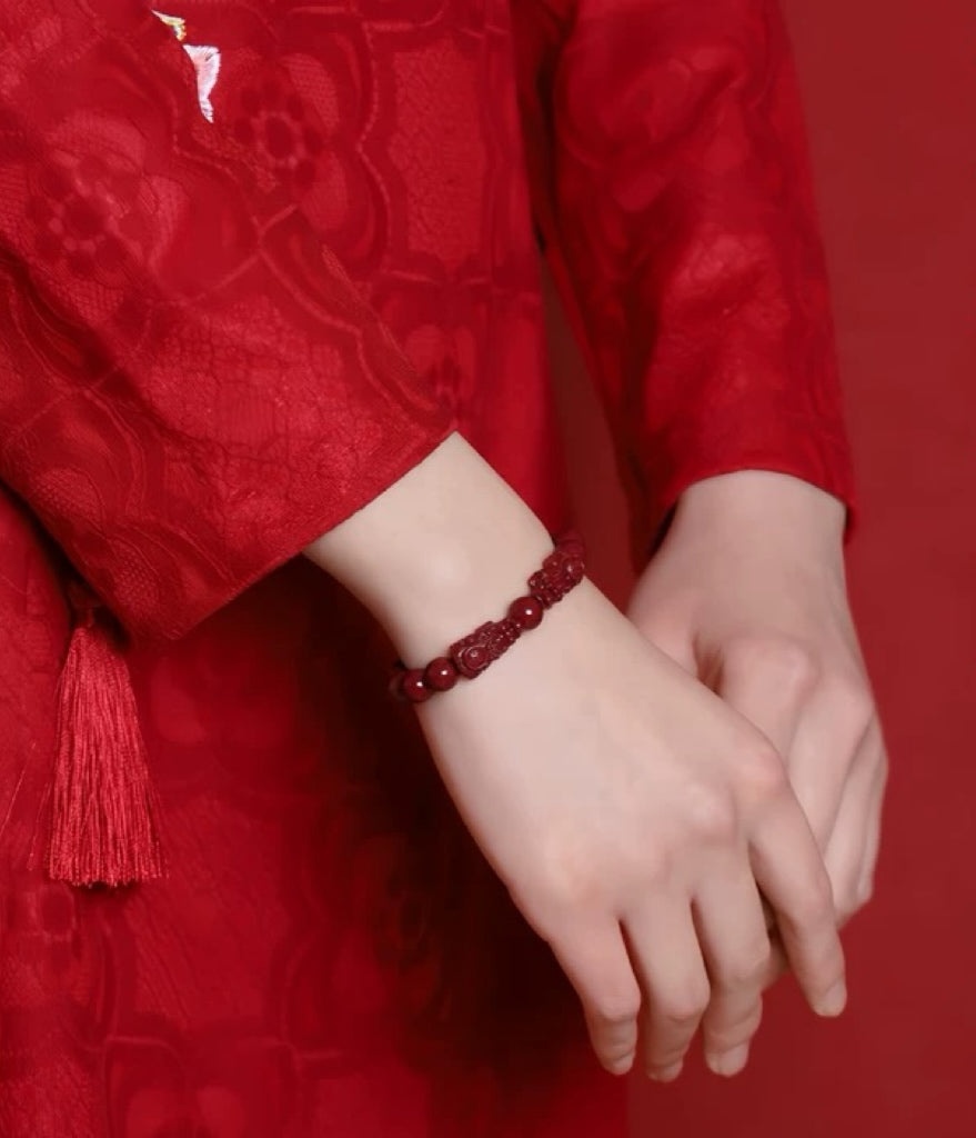 Cinnabar Pixiu Charm Bracelet - Prosperity and Protection