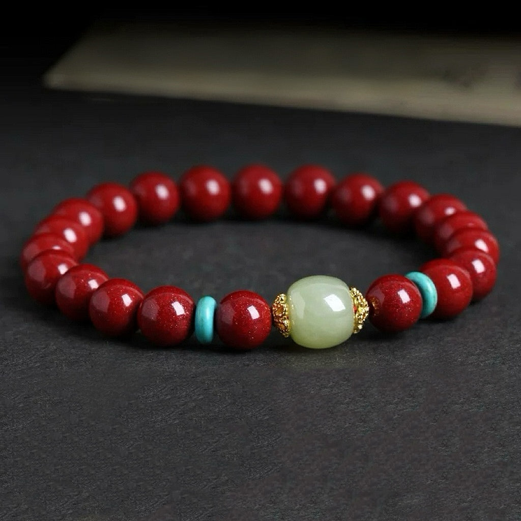 Tranquil Spirit Cinnabar Bracelet ft. Hetian Jade and Turquoise