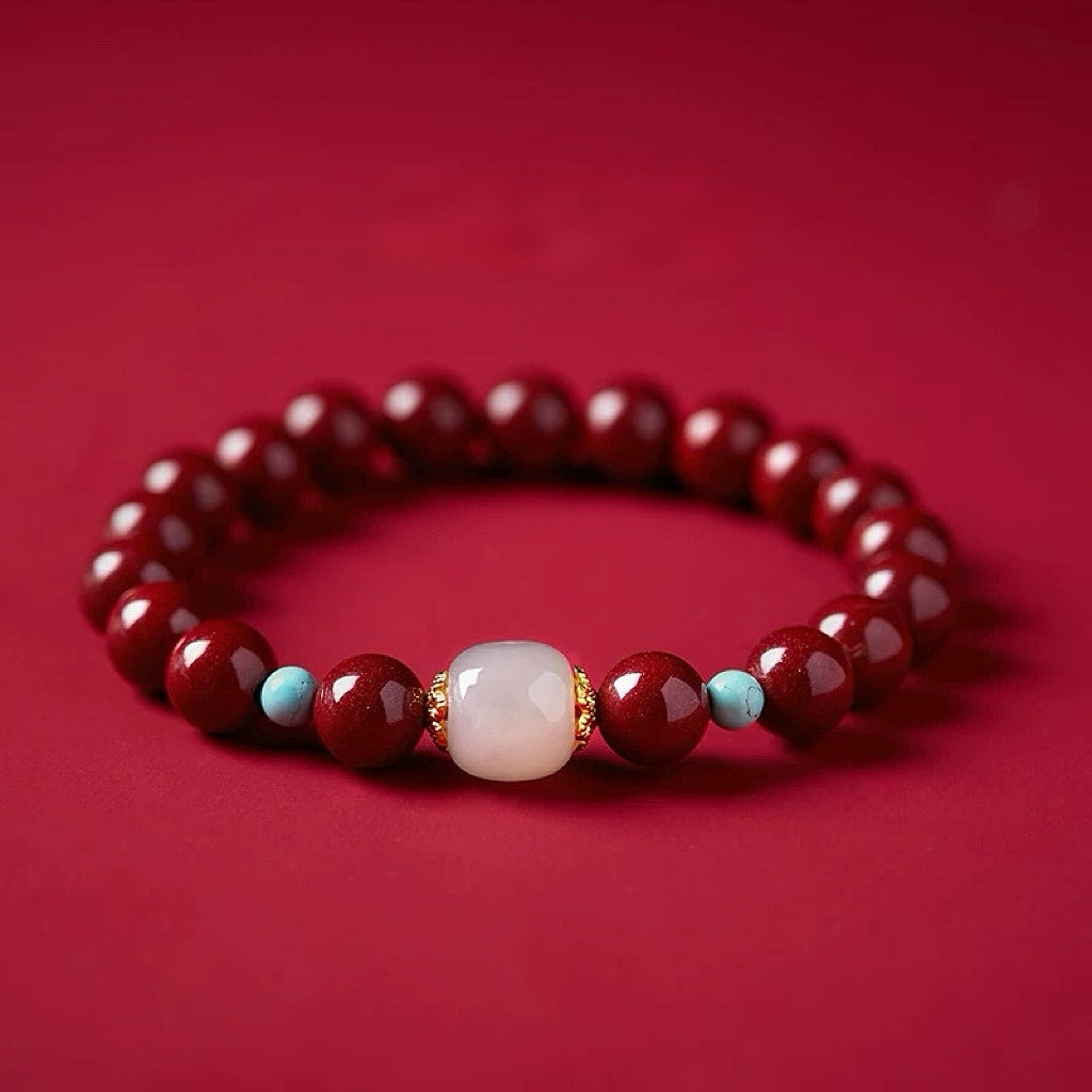 Tranquil Spirit Cinnabar Bracelet ft. Hetian Jade and Turquoise