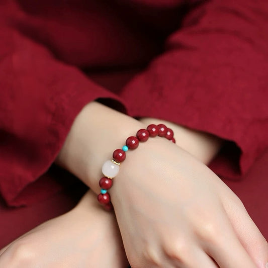 Tranquil Spirit Cinnabar Bracelet ft. Hetian Jade and Turquoise