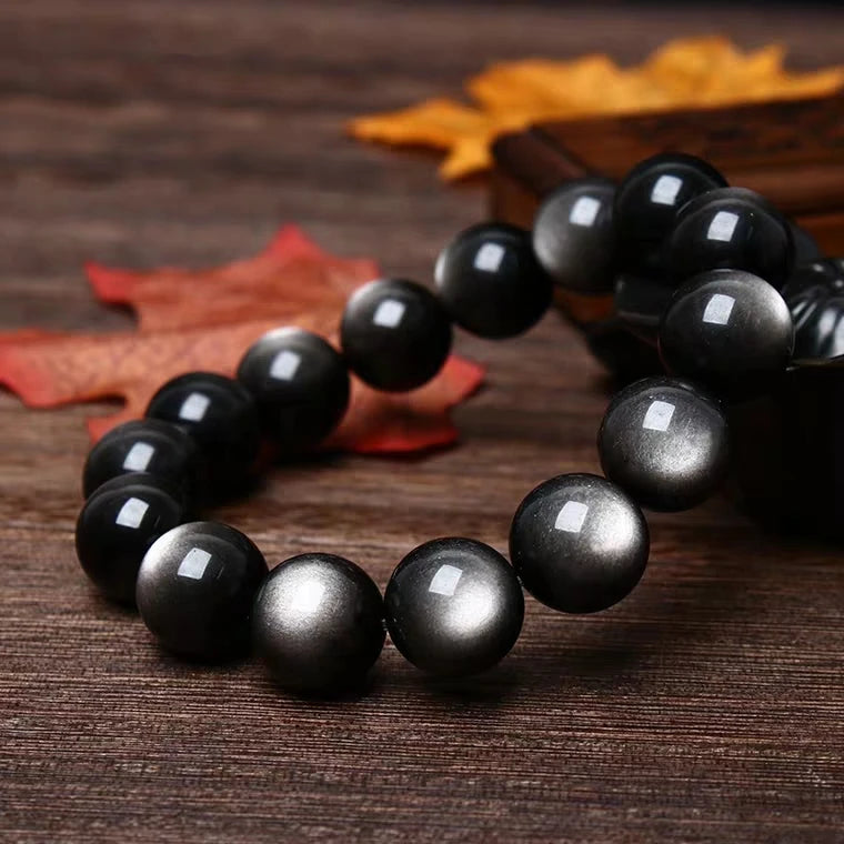 Serenity Stone - Natural Silver Obsidian Flash Bracelet