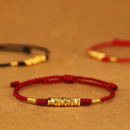 999 Gold Red String Bracelet – 10 Beads of Fortune (Handmade, pre-order)