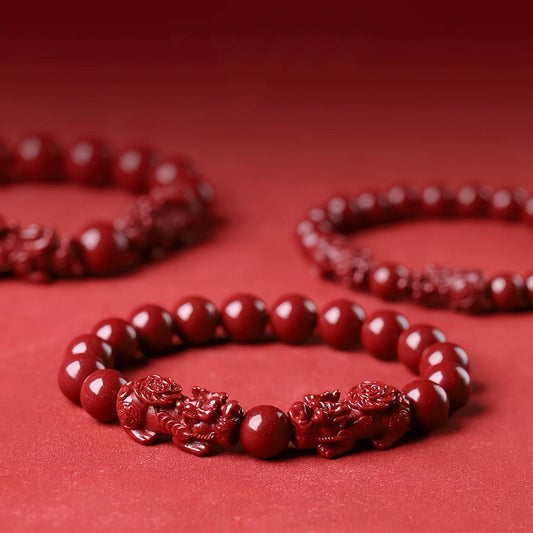 Cinnabar Pixiu Charm Bracelet - Prosperity and Protection