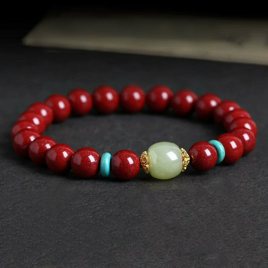 Tranquil Spirit Cinnabar Bracelet ft. Hetian Jade and Turquoise